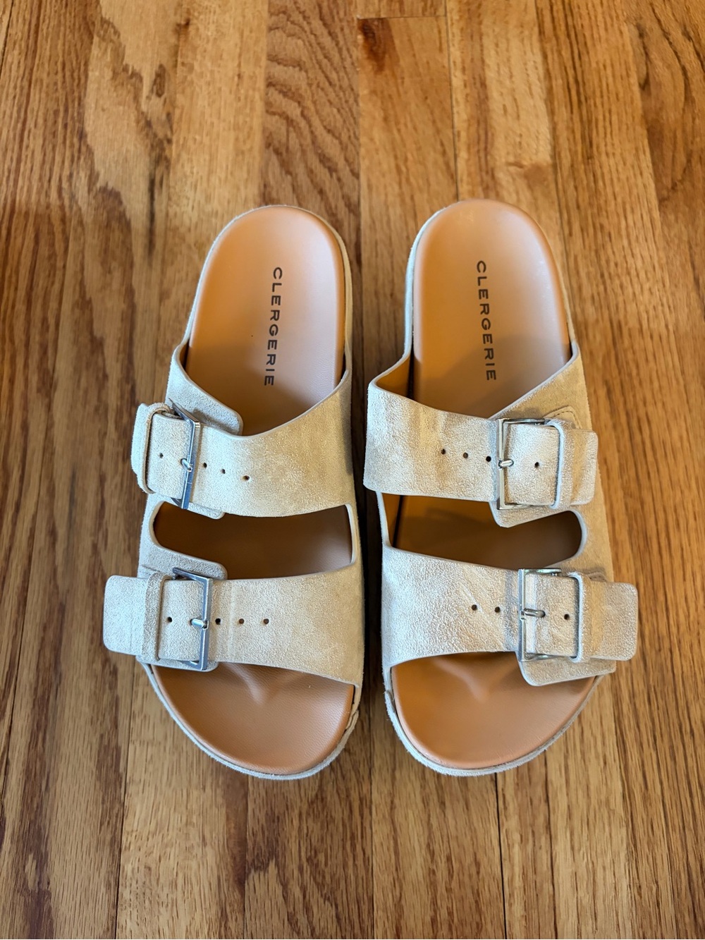 Robert Clergerie Esme Tan Double-Buckle Suede Slide